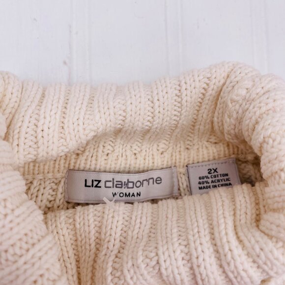 Liz Claiborne Woman Patchwork Turtleneck Sweater 2X beige brown - Picture 2 of 4